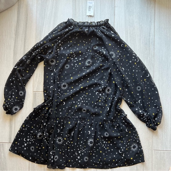 DEREK LAM 10 CROSBY Juno Celestial dress 6 moon+stars black chiffon flowy NEW​ - Picture 4 of 8